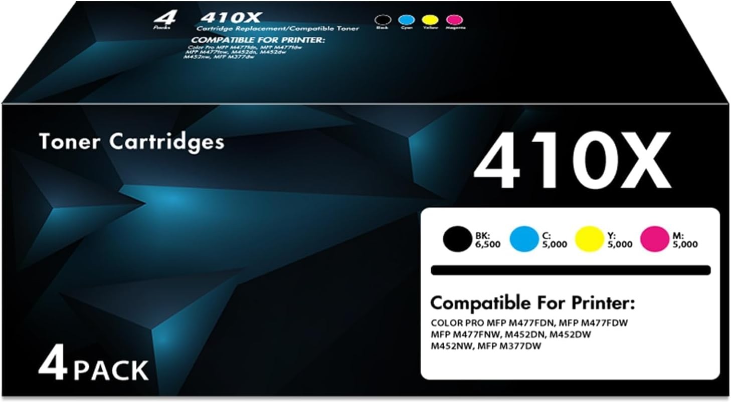 4PK Fit For HP 410X Toner Set (Black,Magenta,Cyan,Yellow) For LaserjetPro M452dn