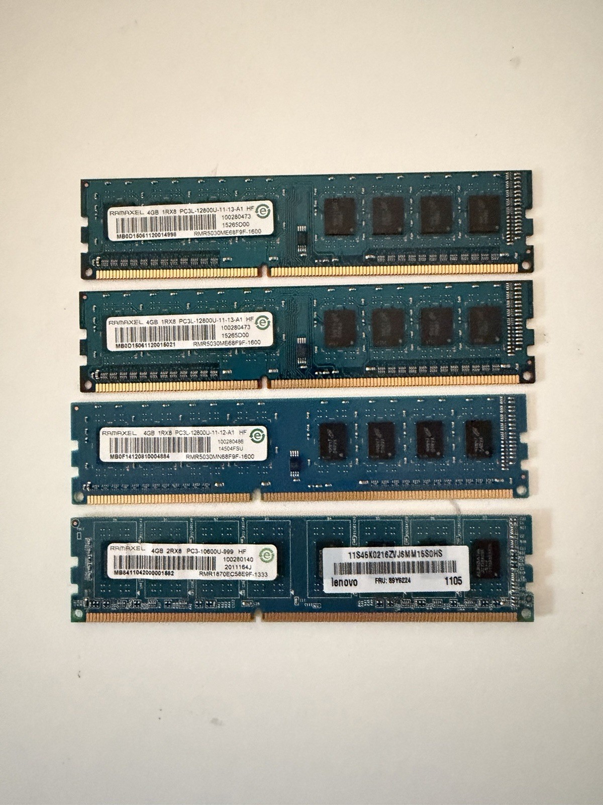 16GB Desktop RAM Lot 4x4GB Mixed DDR3 DDR3L 3x1600 1x1333 Ramaxel