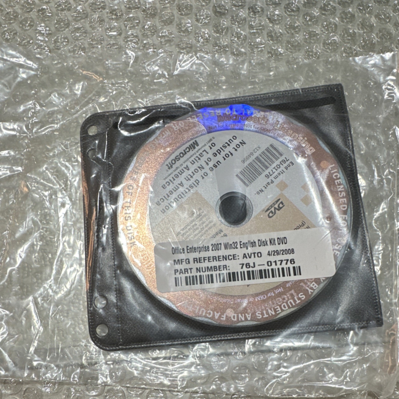 NEW SEALED Microsoft Office Enterprise 2007 DVD + Product Key - 76J-01776 - NOS