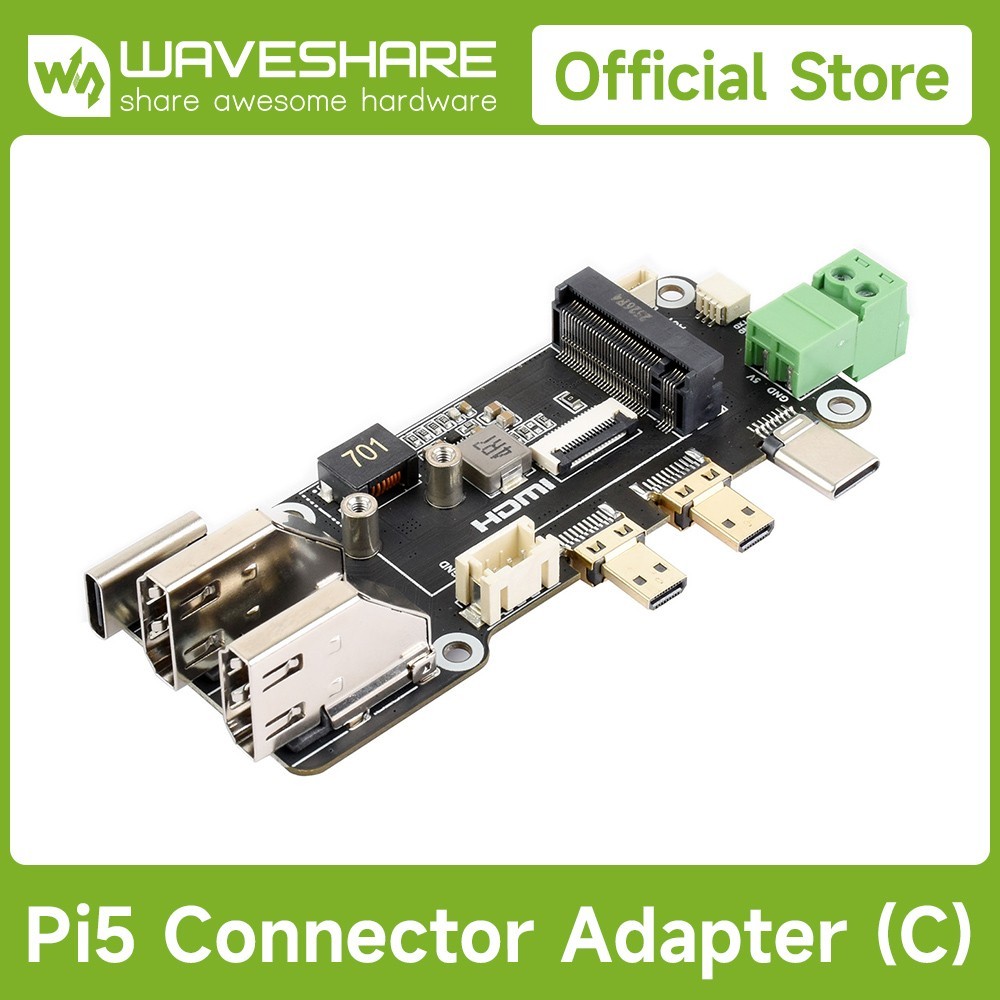 Waveshare PCIe To M.2 Multifunctional Adapter for Raspberry Pi 5 Two Power Suppl