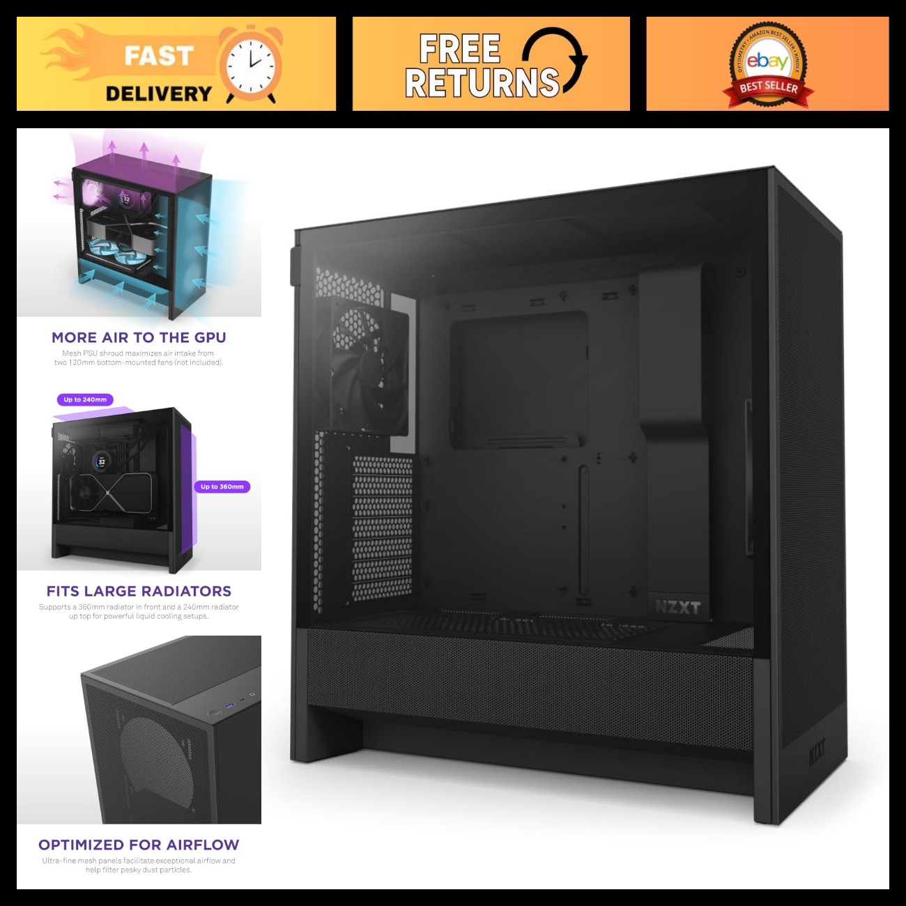 Compact ATX Mid-Tower PC Case - High Airflow Design, Sleek Black Finish