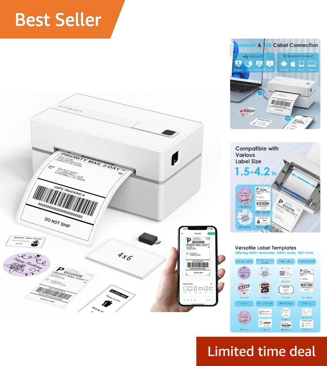 Bluetooth Thermal Shipping Label Printer - Portable & High-Speed for Small Biz