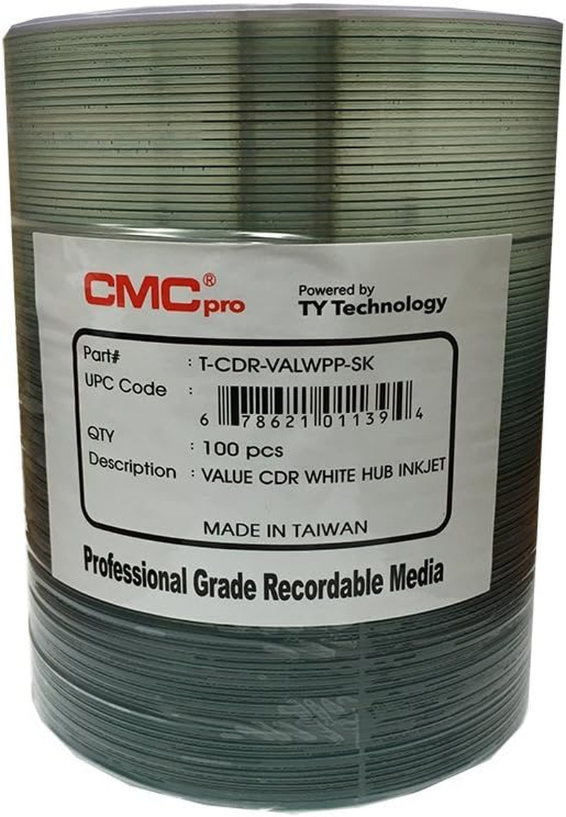 100 CMC Pro - Powered by TY Valueline 48X CDR (CD-R) 80Min 700MB White Inkjet Hu