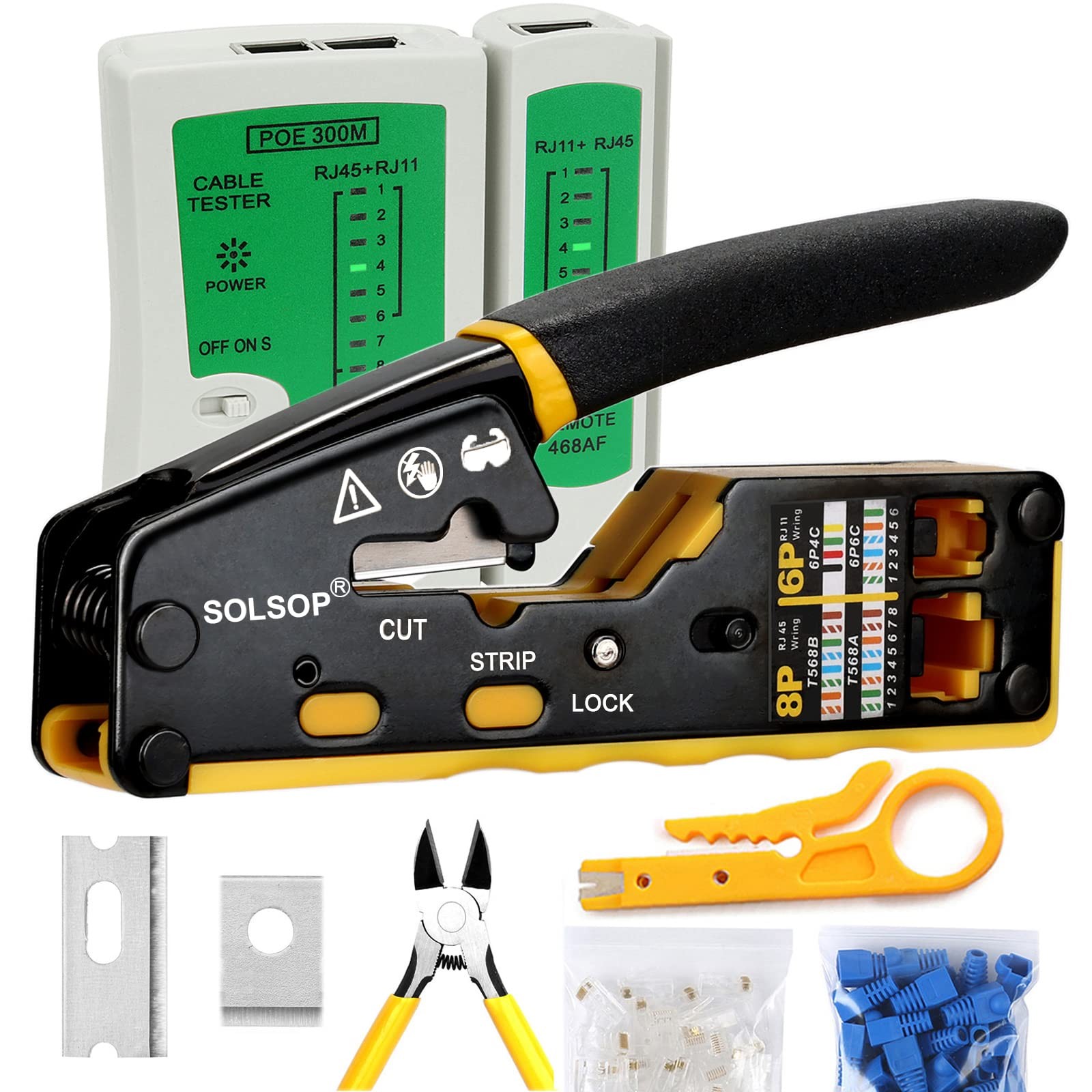 Solsop Pass Through RJ45 Crimp Tool Kit Ethernet Crimper