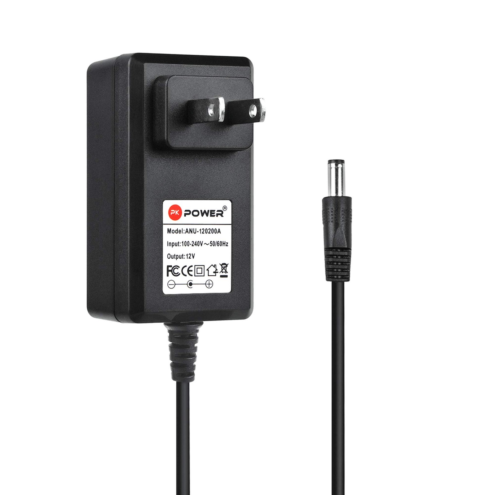 PKPOWER 12V 2A AC DC Power Adapter - 6.6FTCable, 5.5/2.5mm Straight Black 