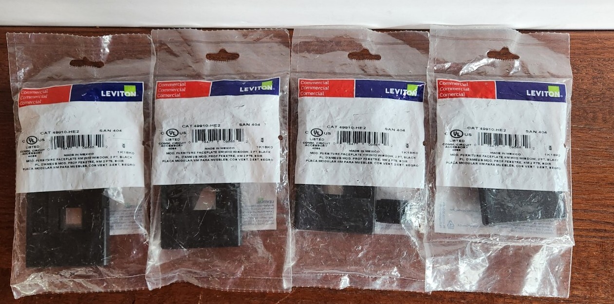 (4) Leviton QUICKPORT Modular Furniture Faceplate 2-Port Black Herman Miller NEW