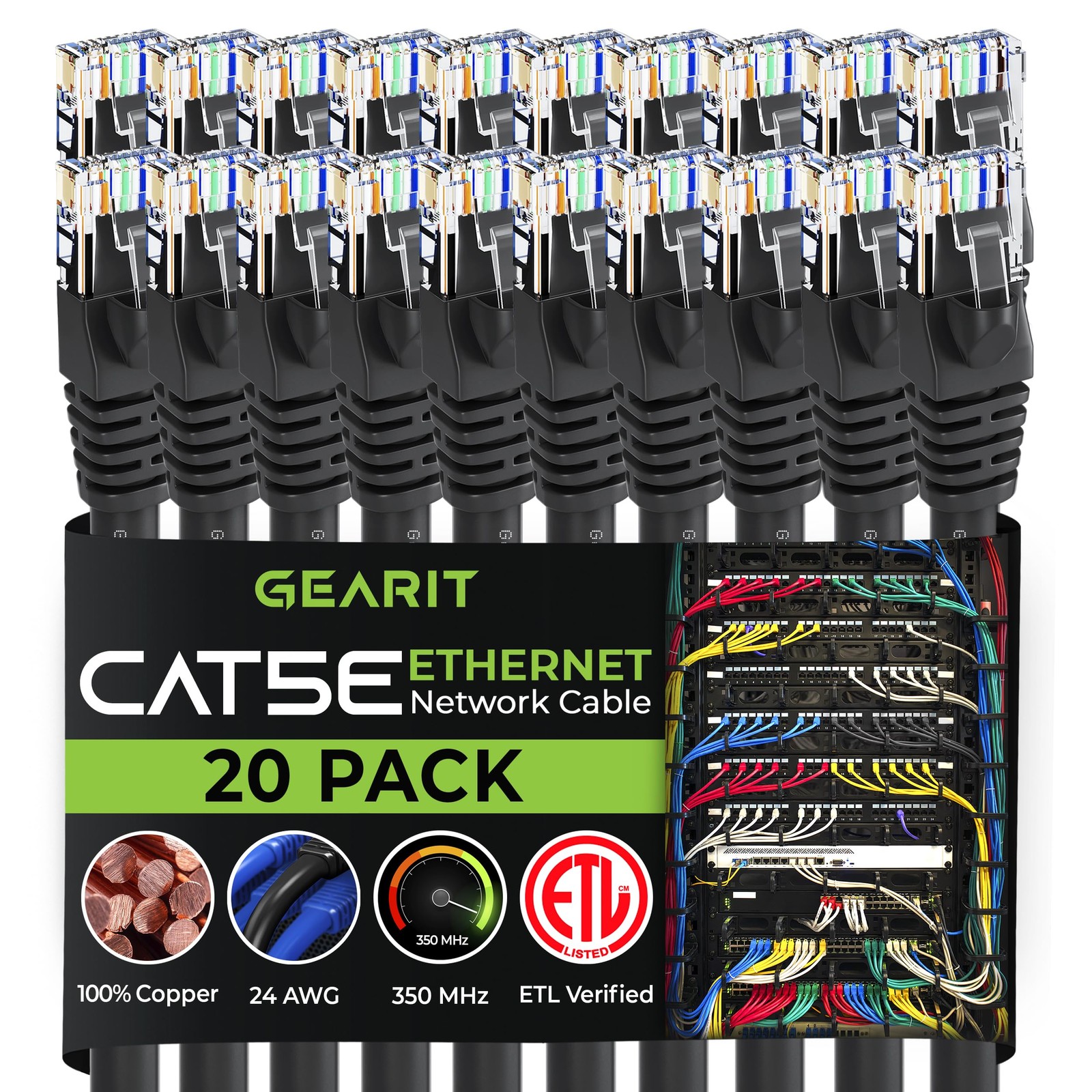 20 PCS 2 FT Black Cat5e Snagless RJ45 Computer LAN Network Patch Cables