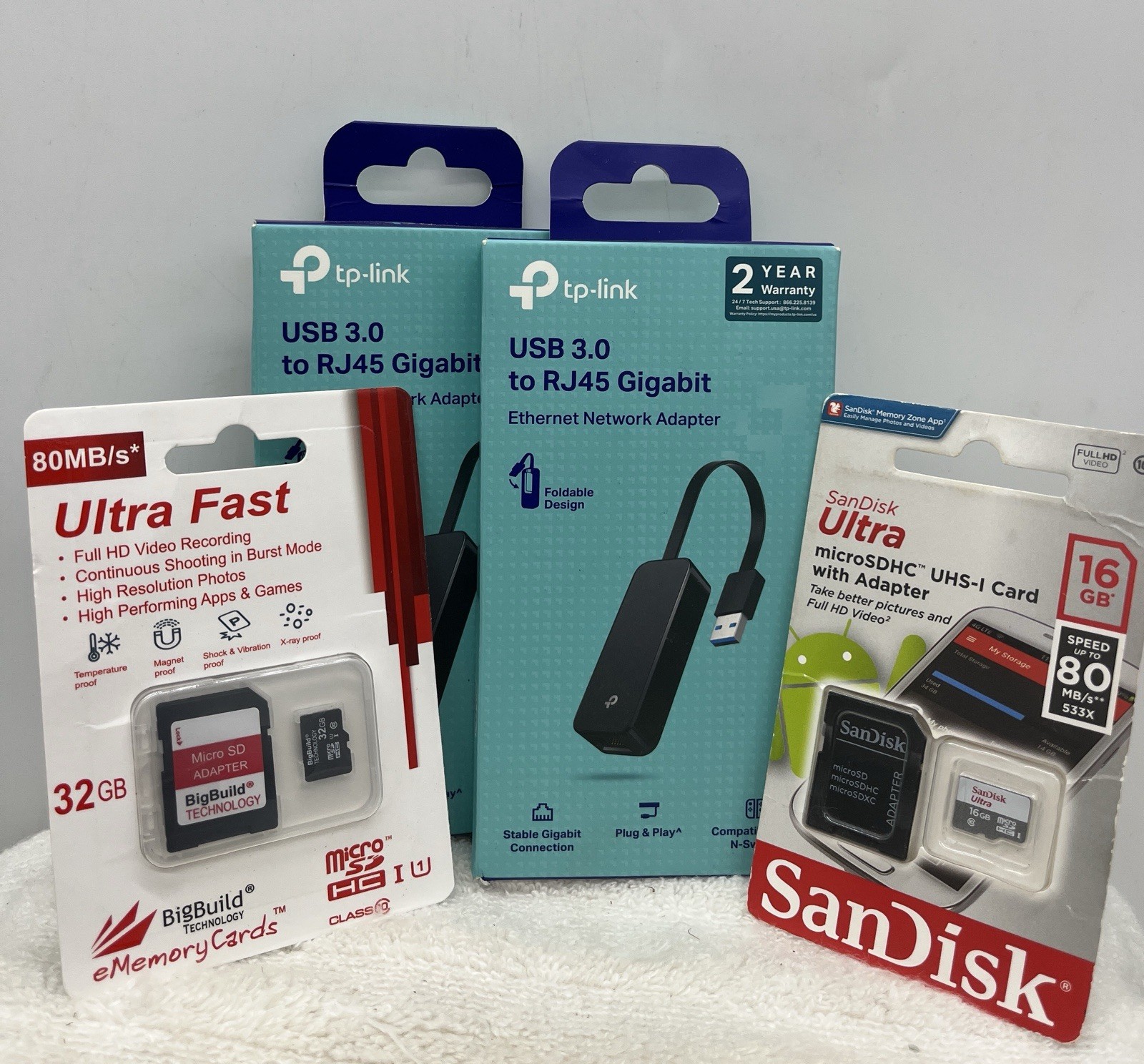 TP-LINK USB Gigabit Ethernet 2 Adapter & MiroSDHC 32GB 16GB Bundle See Photos