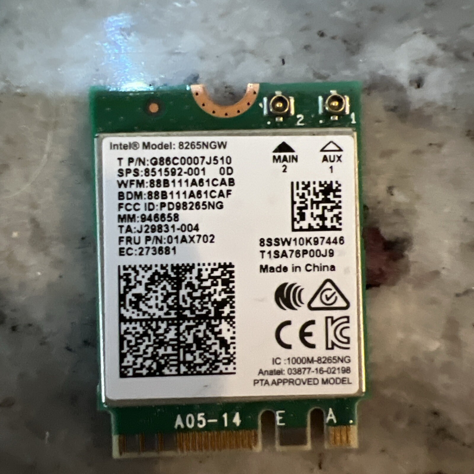 Intel 8265NGW Wireless-AC 8265 802.11ac M.2 Wireless Card + Bluetooth