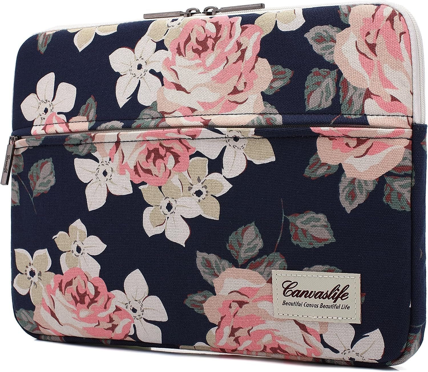 14 inch Laptop Case Bag with White Rose Pattern Sleeve for 14.0 inch Laptops