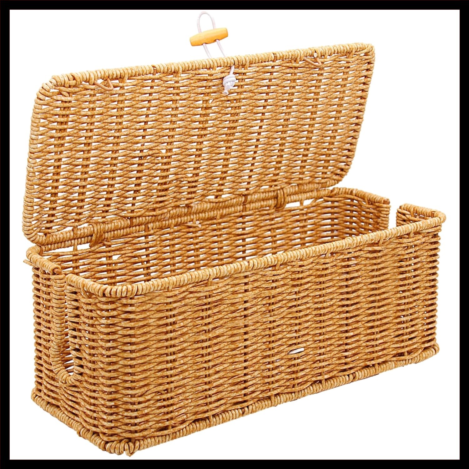 Natural Rattan Cable Management Box - Handwoven Cord Organizer for Desk