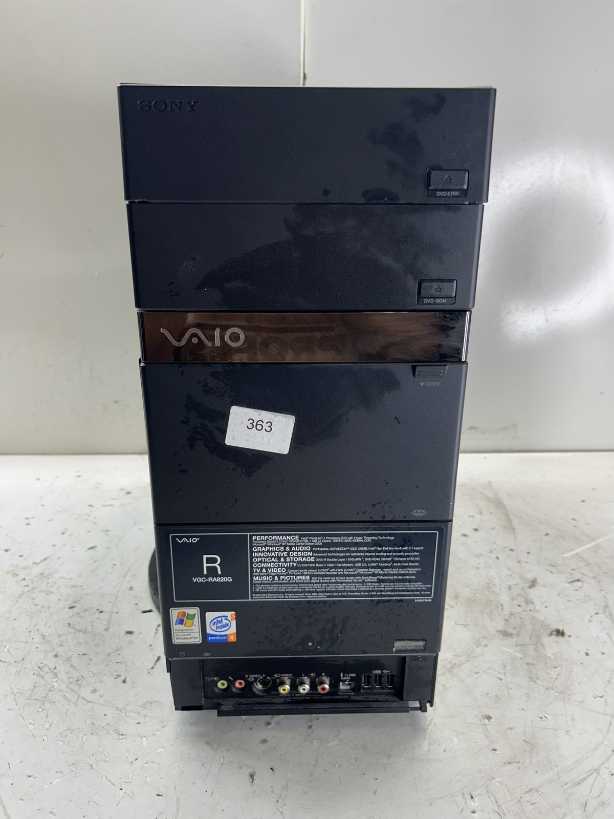 Sony Vaio R VGC-RA820G Intel Pentium 4 3.20GHz 1GB NO HDD