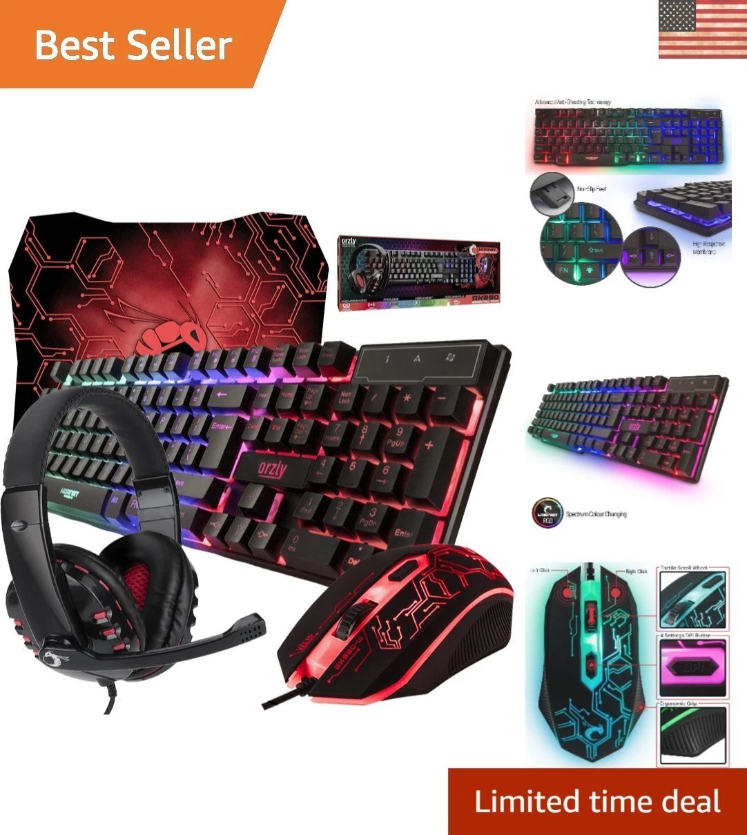 Immersive Gaming Experience: RGB Backlight Keyboard, Mouse & Headset Bundle