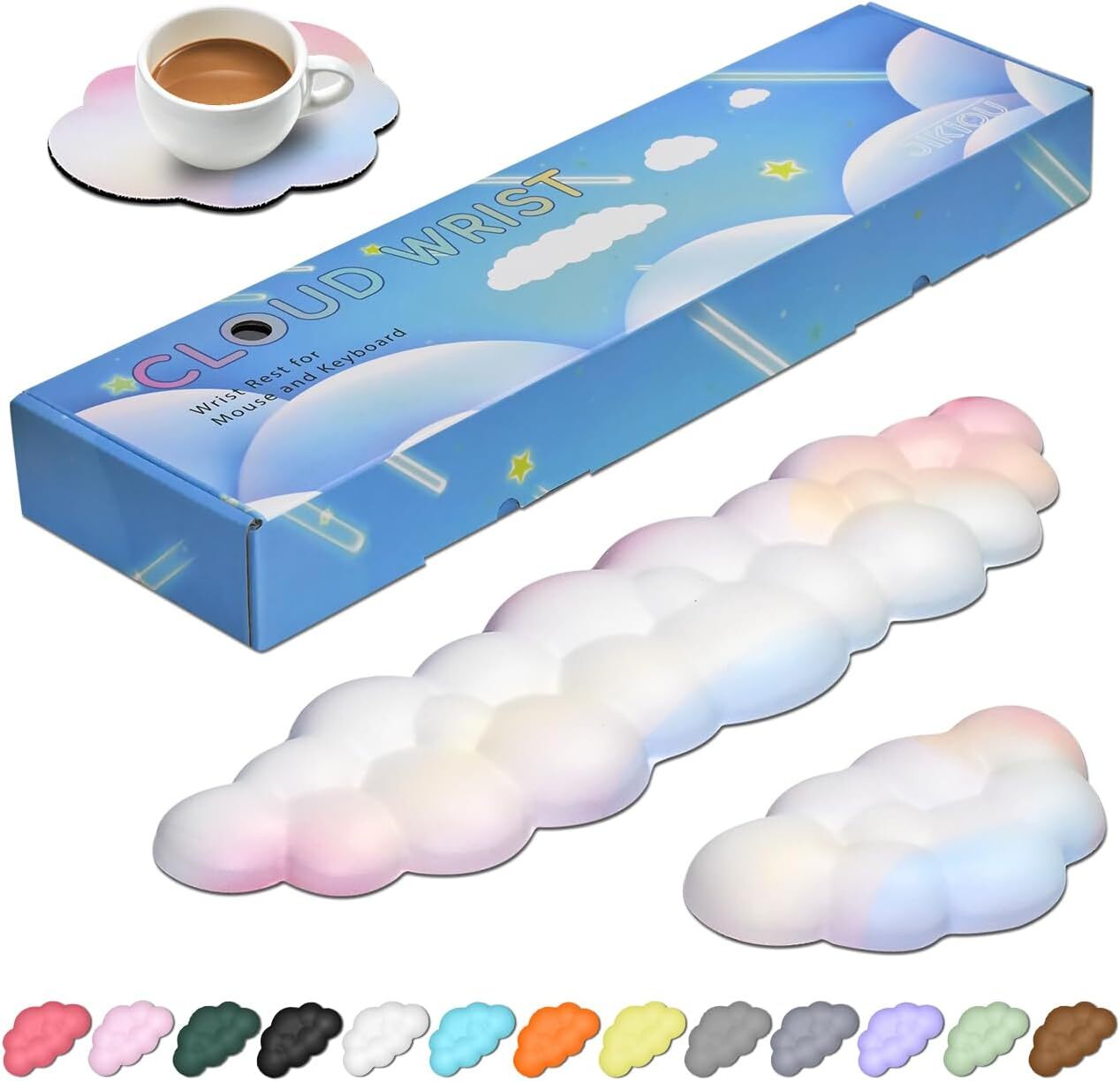 JIKIOU Upgrade Leather Cloud Keyboard Wrist Rest, 16.9x4.3x0.82 in, Rainbow 