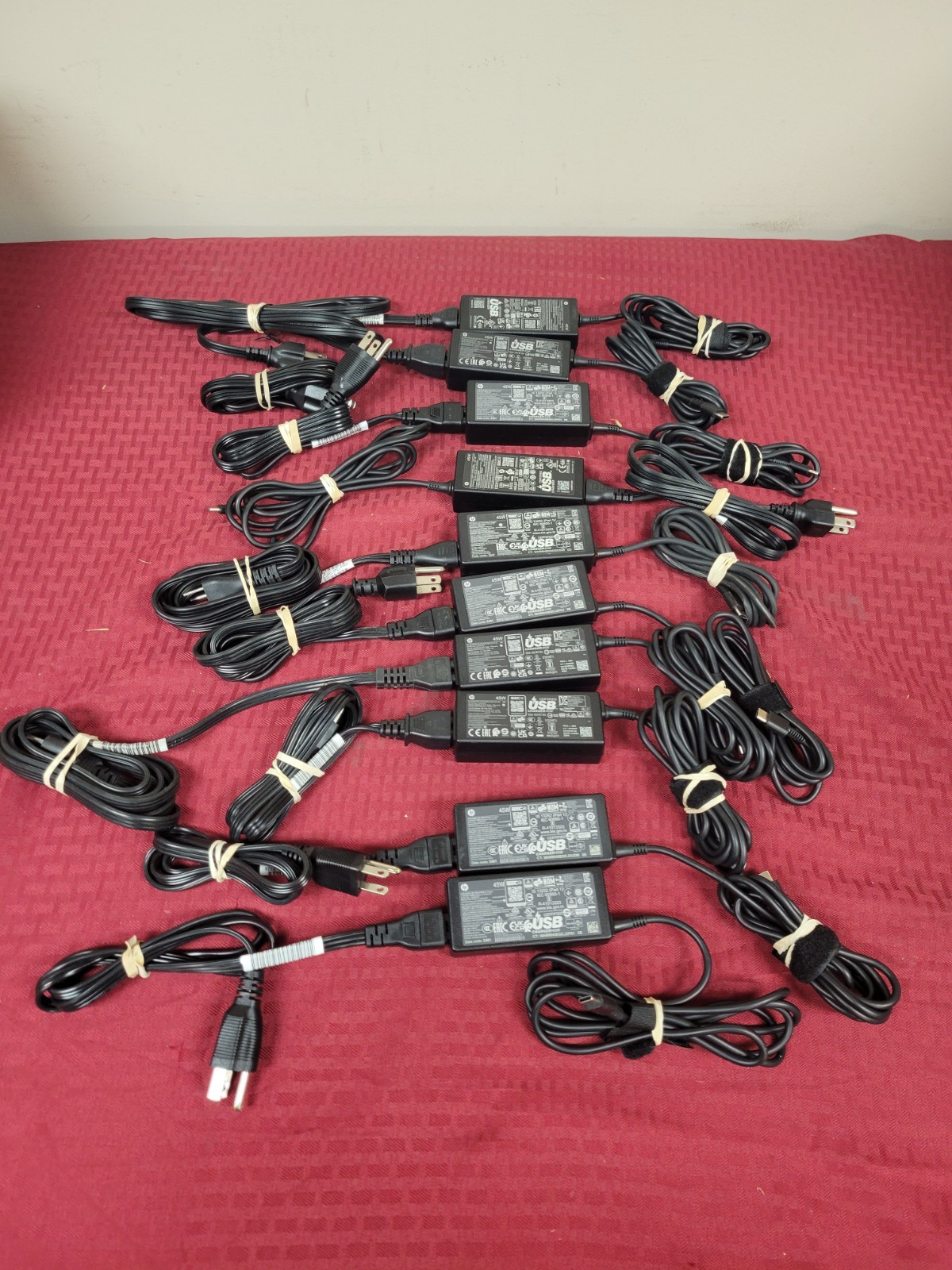 **LOT OF 10** HP GENUINE HP USB-C 45W  AD ADAPTERS WITH POWER CABLE