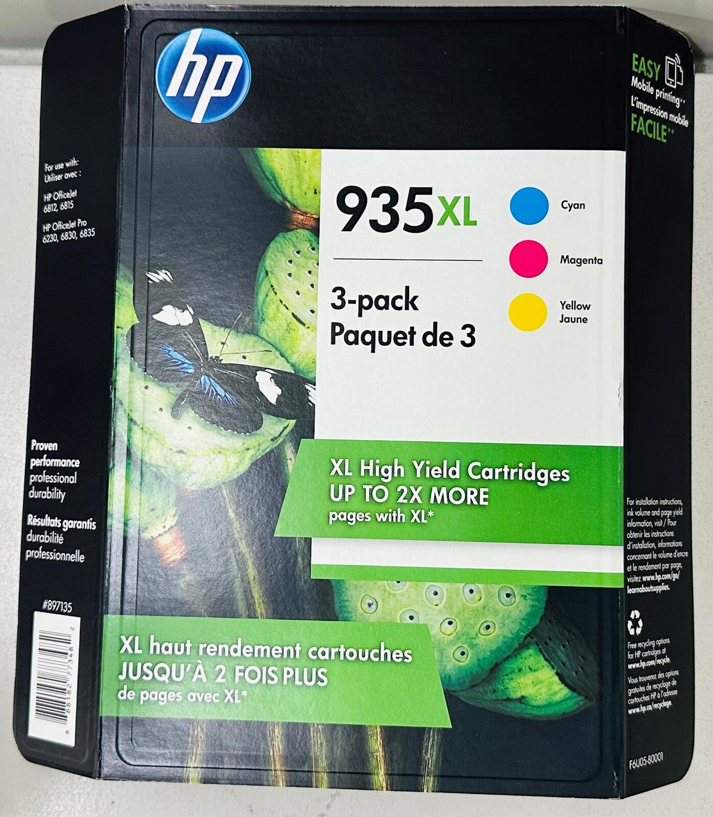 New Genuine HP 935XL Cyan Magenta Yellow 3PK Ink Cartridges OfficeJet Pro 6815