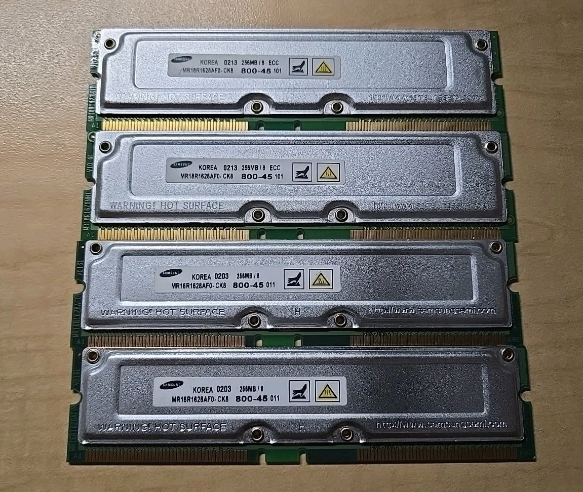 1GB Kit 4x256MB Samsung PC800 RAMBUS RDRAM RIMM MR16R1628AF0-CK8