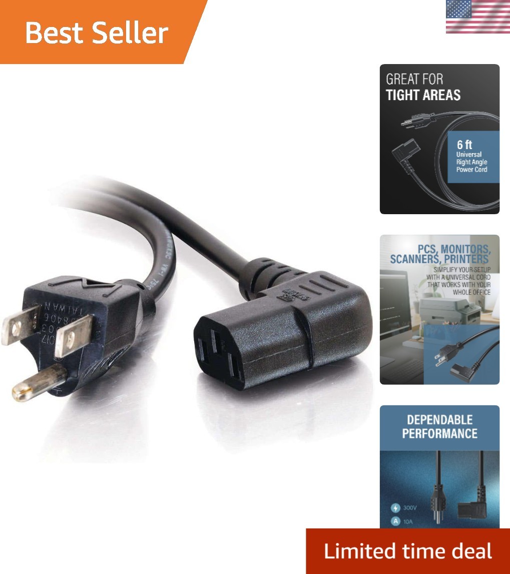 Durable 6FT 90 Degree Power Cord - Heavy-Duty Replacement Cable for Electronics