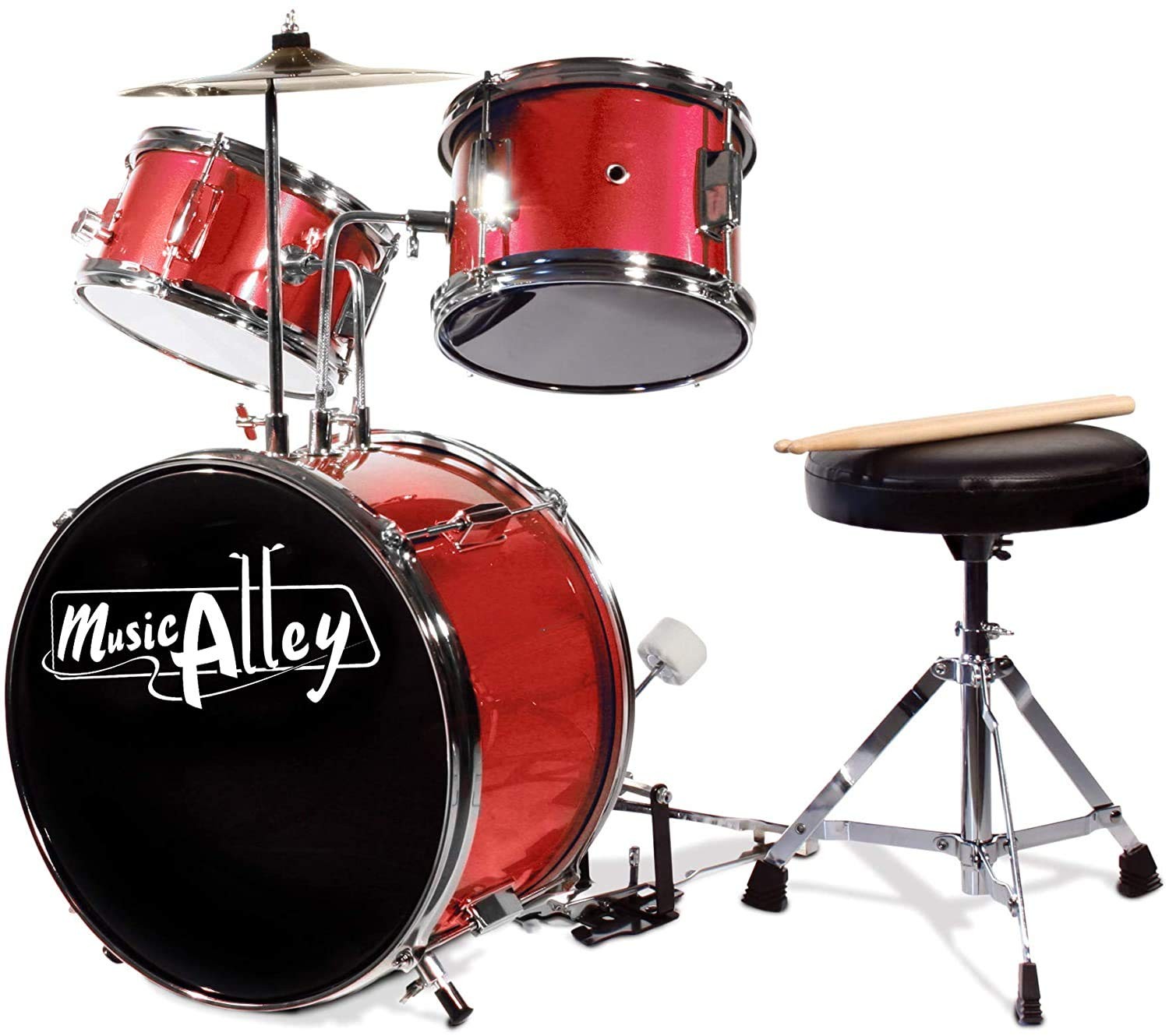 3 Piece Kids Drum Set with Throne, Cymbal & Sticks, Red