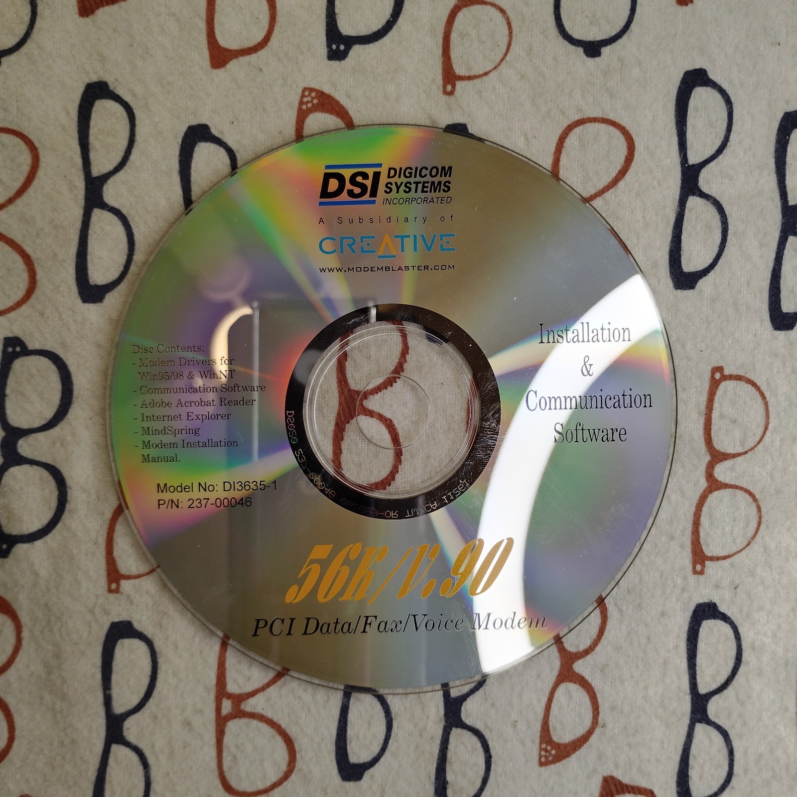 Digicom Systems DI3635-1 56K/V.90 Modem Installation & Driver CD Windows 98/95