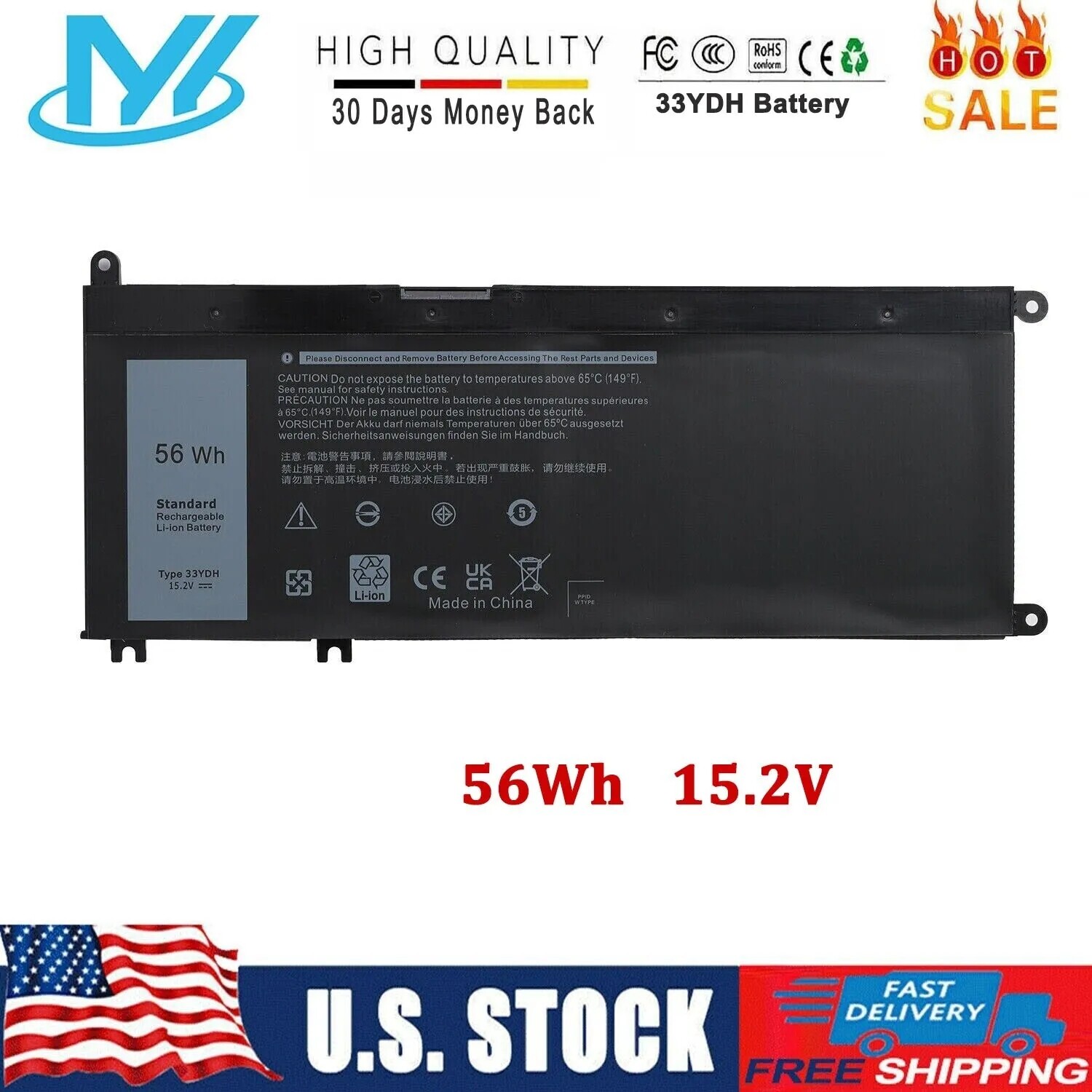 ✅Lot 10 33YDH Battery for Dell Latitude 3380 3480 3490 3580 3590 Inspiron 7577