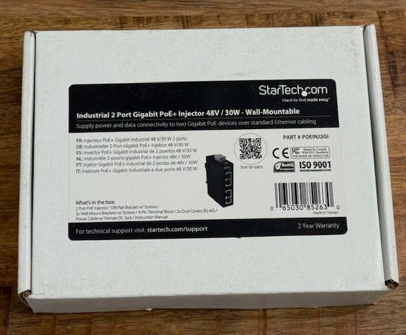 StarTech POEINJ2GI 2 Dual Port Gigabit POE+ Injector 48V 30W Wall Mountable New