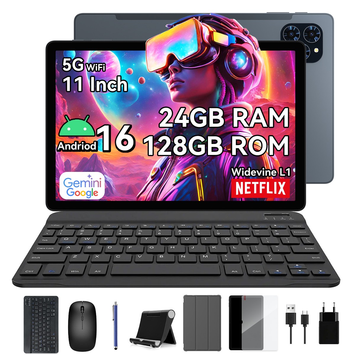 TABWEE T90 Android 16 Tablet 11 Inch 24GB RAM 128GB ROM 8000mAh GPS AI WiFi