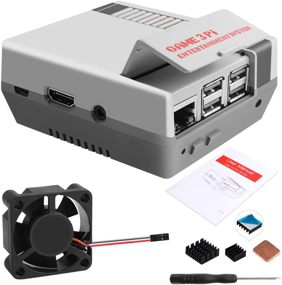 Geeekpi Case for Raspberry Pi 3B+ with Fan, Retro Gaming Nes3Pi Case with Coolin