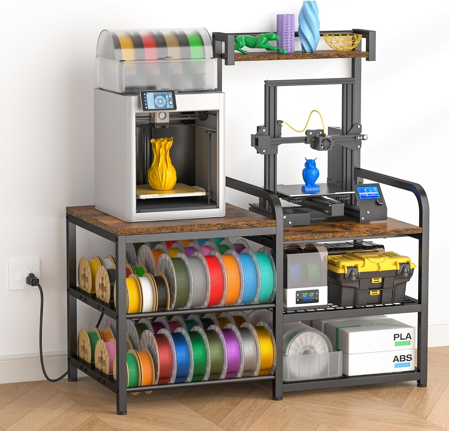 Dual‑Zoned 3D Printer Table with Filament Storage&Ams System Storage Panel.