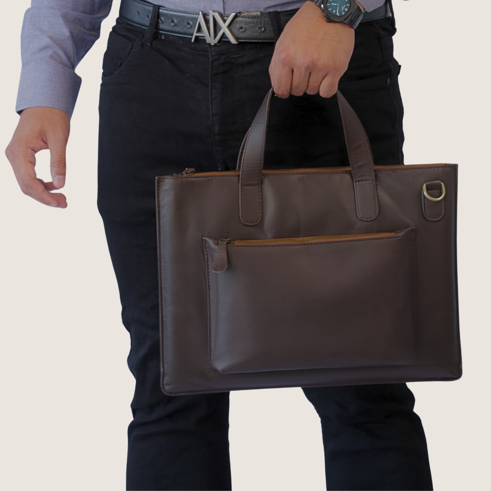 Genuine Leather Laptop Shoulder Bag 13 Inch Brown Briefcase Work Carry Case
