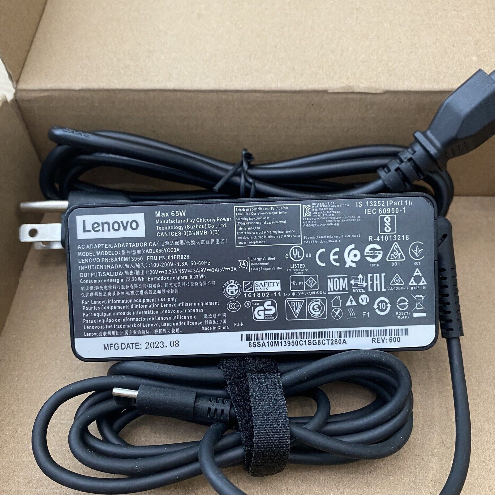 Genuine OEM Lenovo 65W USB-C ADLX65YDC2A For ThinkPad X1 Carbon Yoga 20V 3.25A