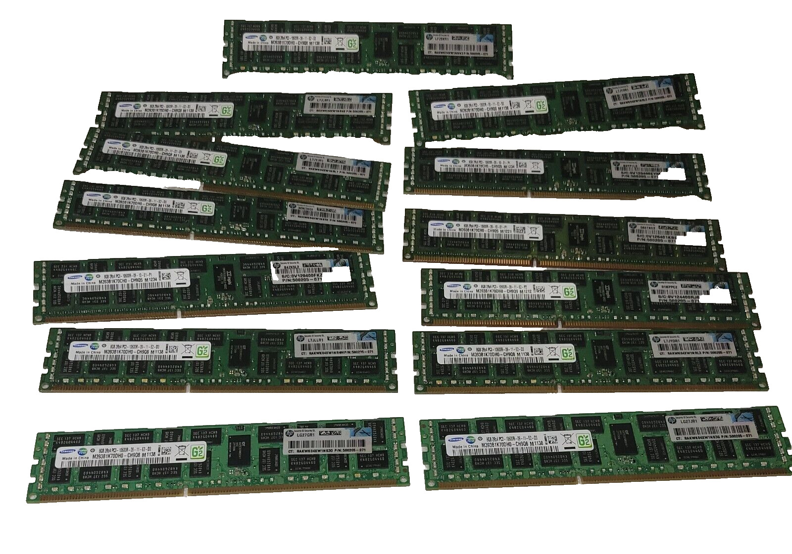 LOT OF 13 SAMSUNG 8GB 2Rx4 PC3 -10600R M393B1K70DH0-CH9Q8 Ram Memory Used