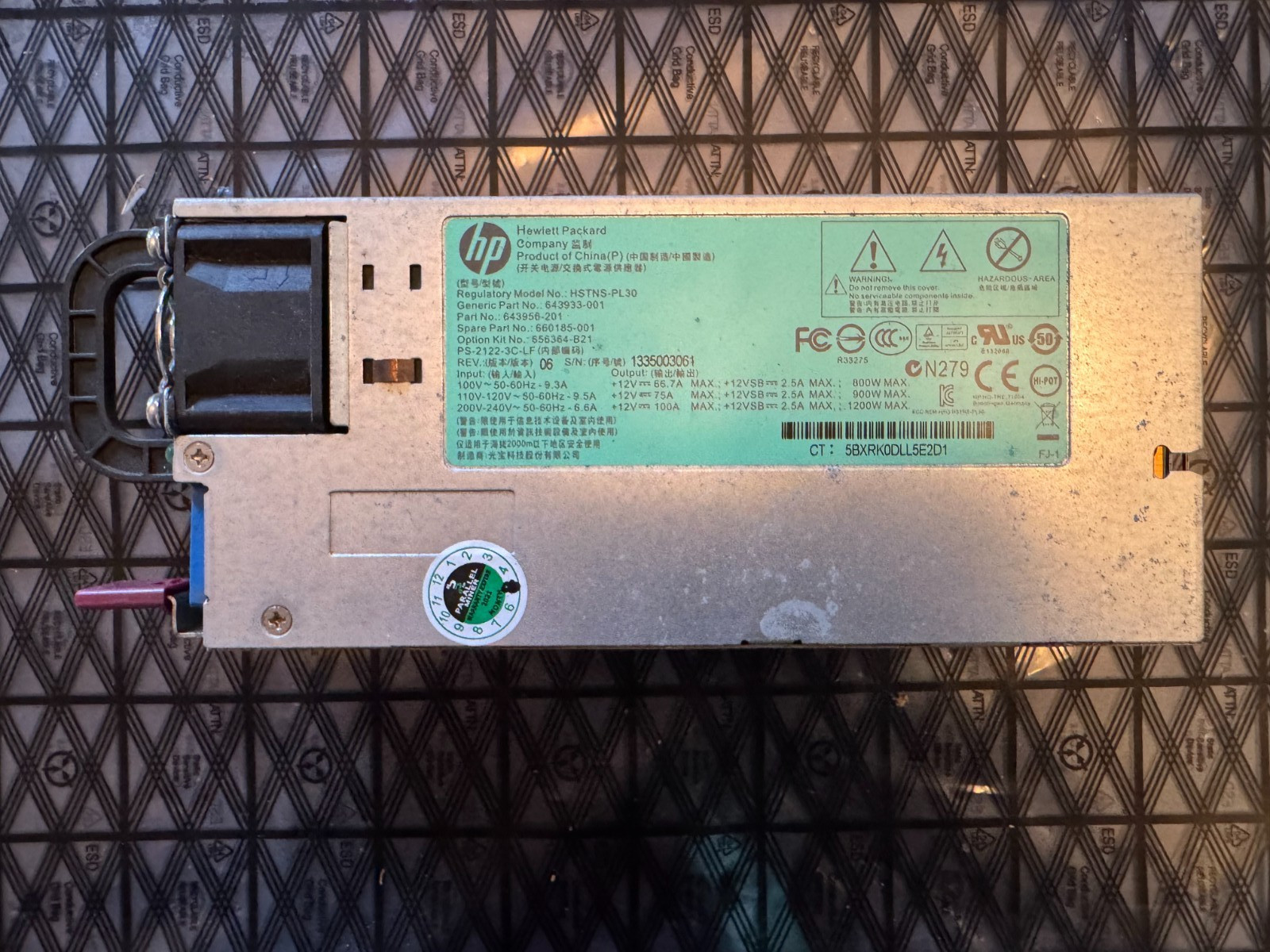 HPE HSTNS-PL30 660185-001 643956-201 1200W POWER SUPPLY  pre-owned