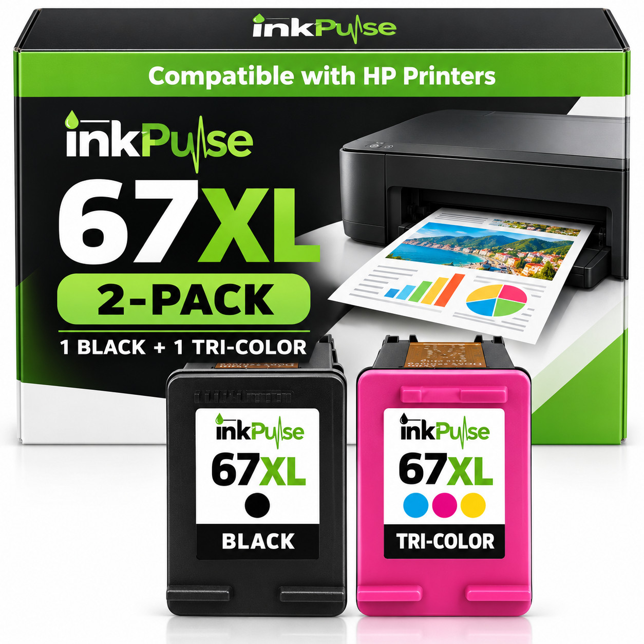 67XL Ink Cartridge Combo for HP Ink 67 Deskjet 2852e 2855e 4152 4155 2700 2700e
