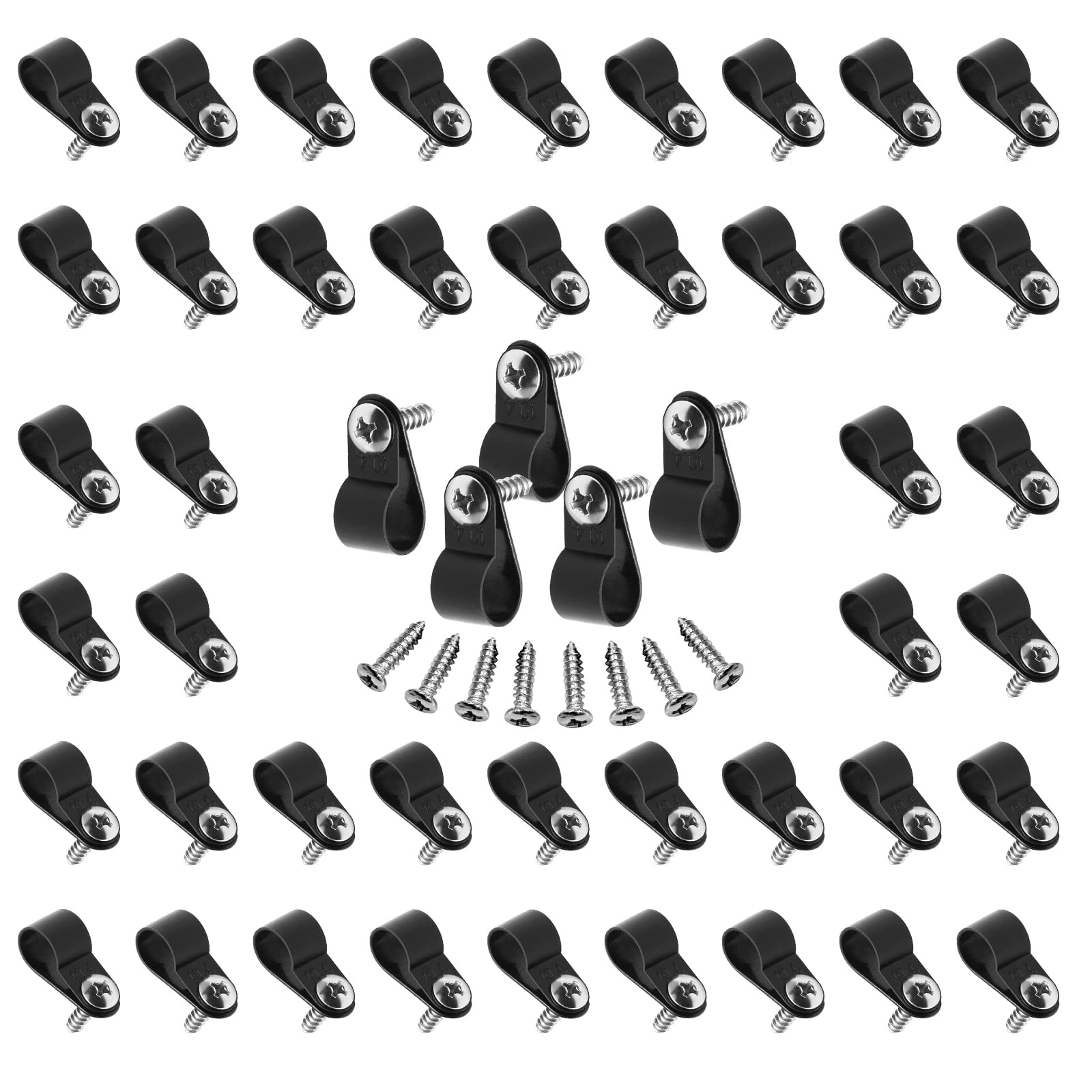 60pcs 1/2 Inch Nylon Cable Clamps, R-Type Wire inch/12.7mm, Black