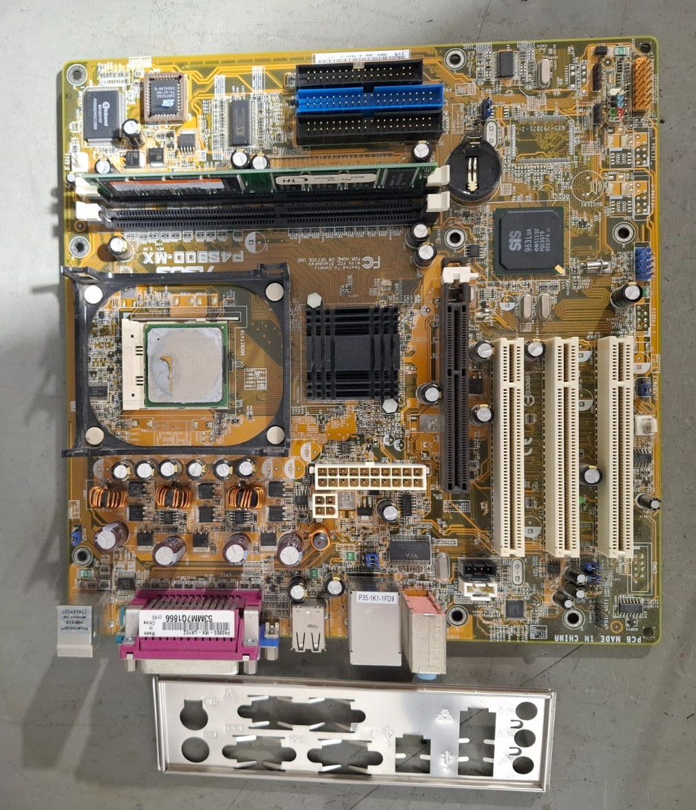 Asus P4S800-MX ATX motherboard with Intel P-4 2.4GHz CPU and 256Mb Ram
