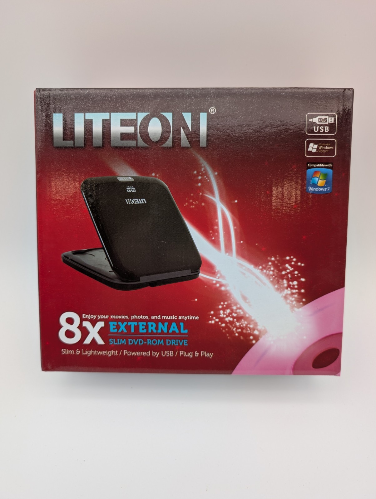 LITEON 8X External Slim DVD-Rom Drive, Plug & Play, USB Powered Windows Vista