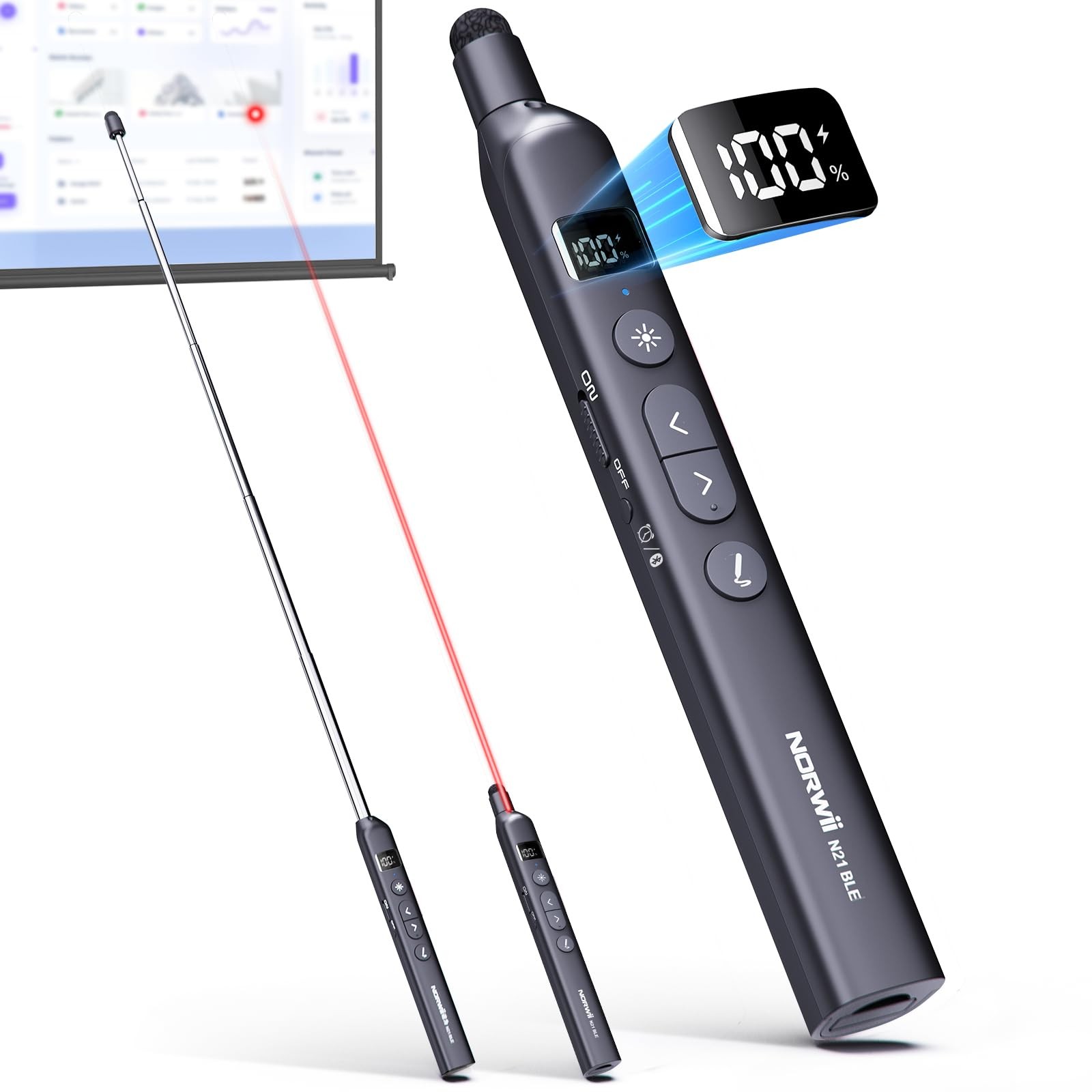 Norwii N21 Remote Control for PowerPoint Telescopic Rod and Laser Pointer