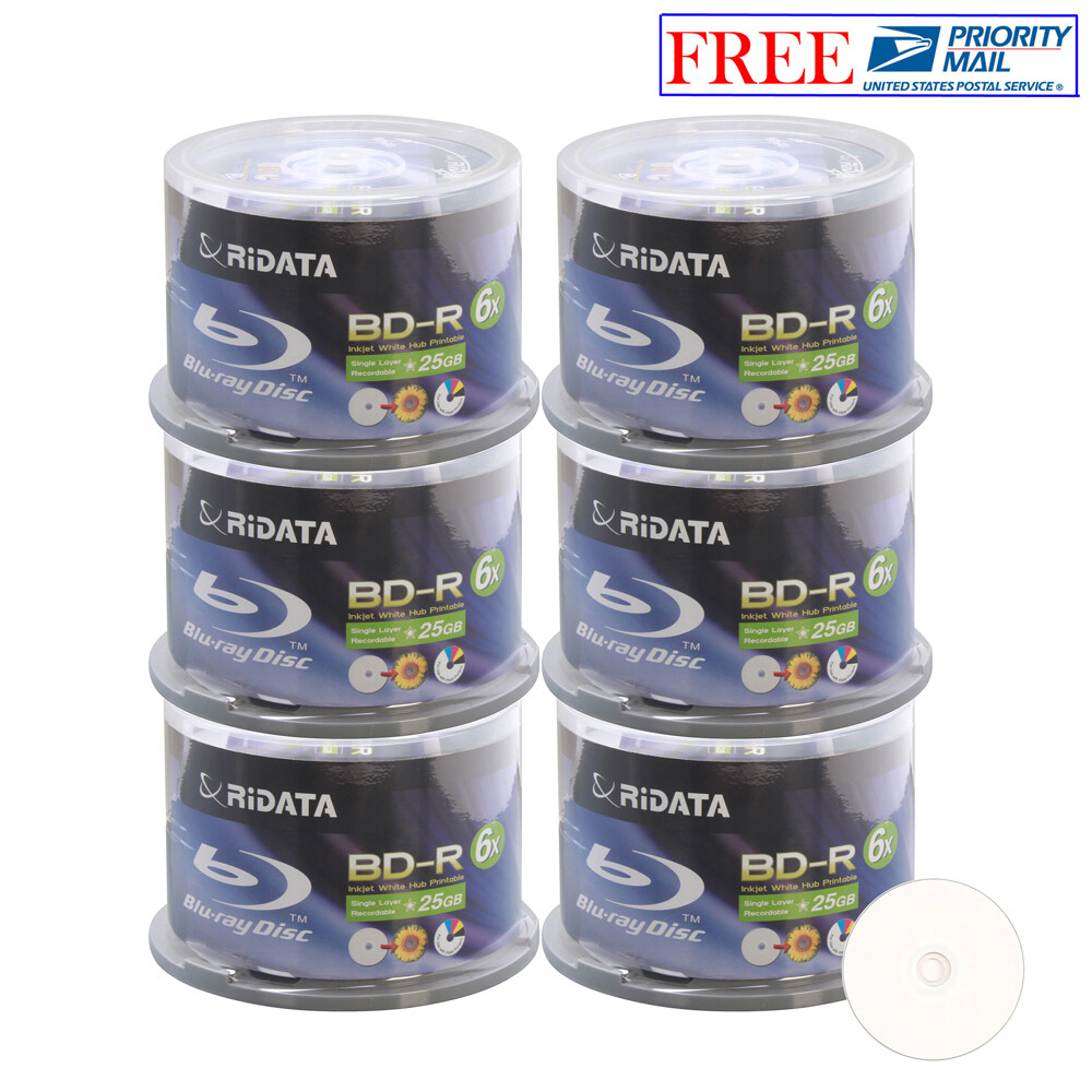 300 Ridata 6X BD-R 25GB Blu-ray White Inkjet Hub Printable Recordable Blank Disc