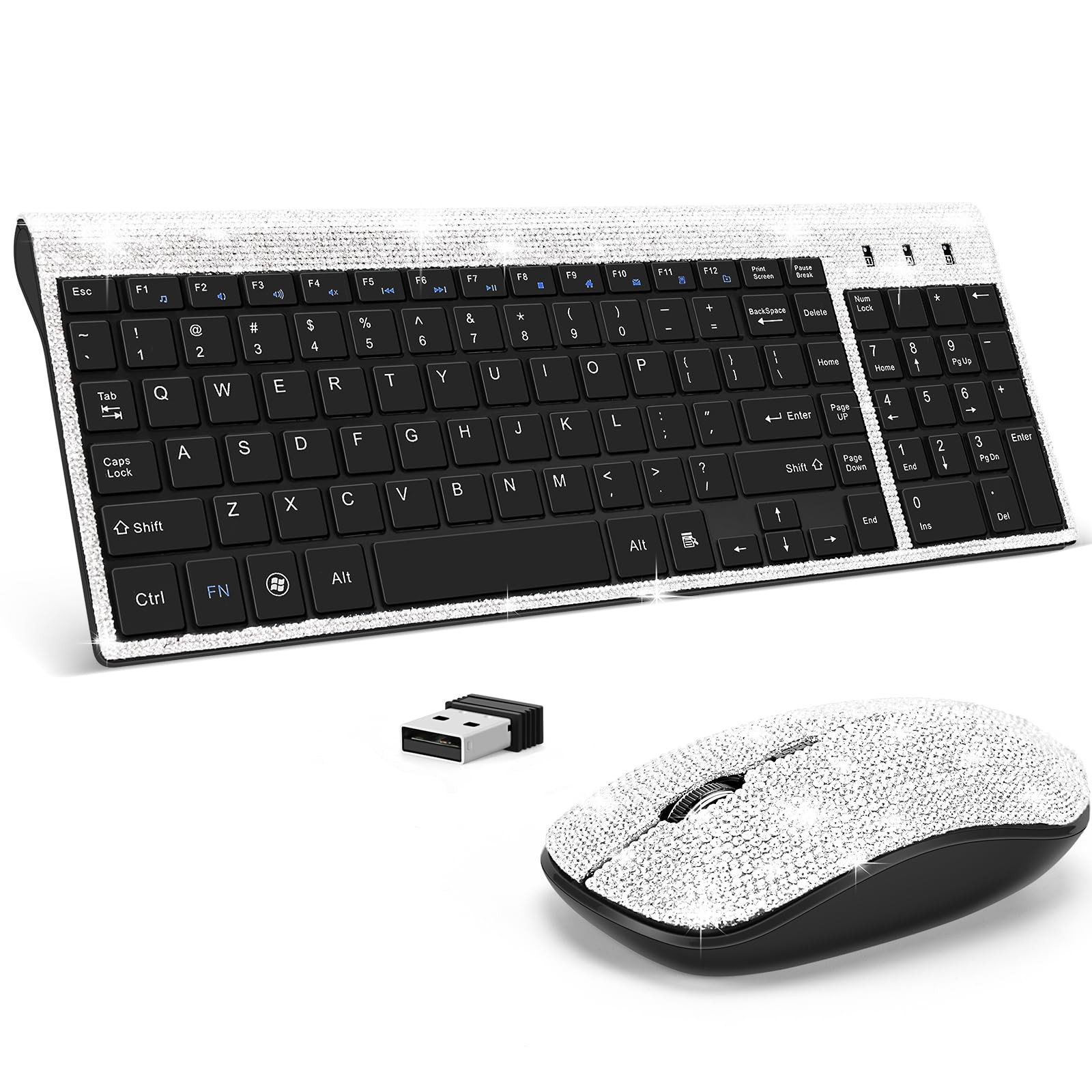 Dazzling Luxury Cute Keyboard and Mouse Wireless, Sparkly Bling Rhinestone Wi...