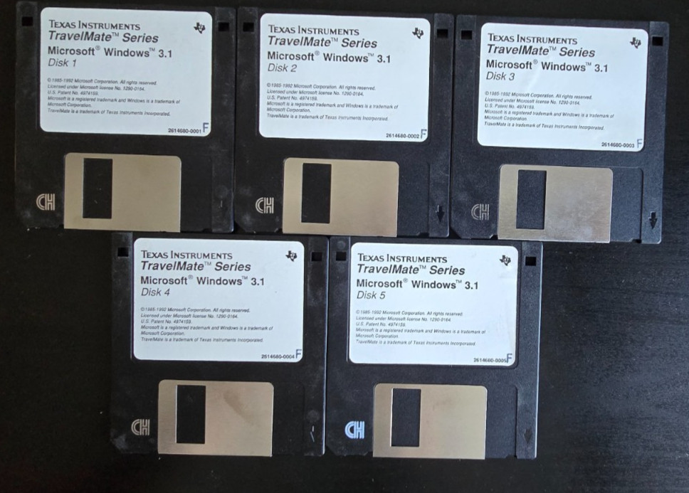 Texas Instruments TravelMate Windows 3.1 1-5 Disks Rare 1985-1992