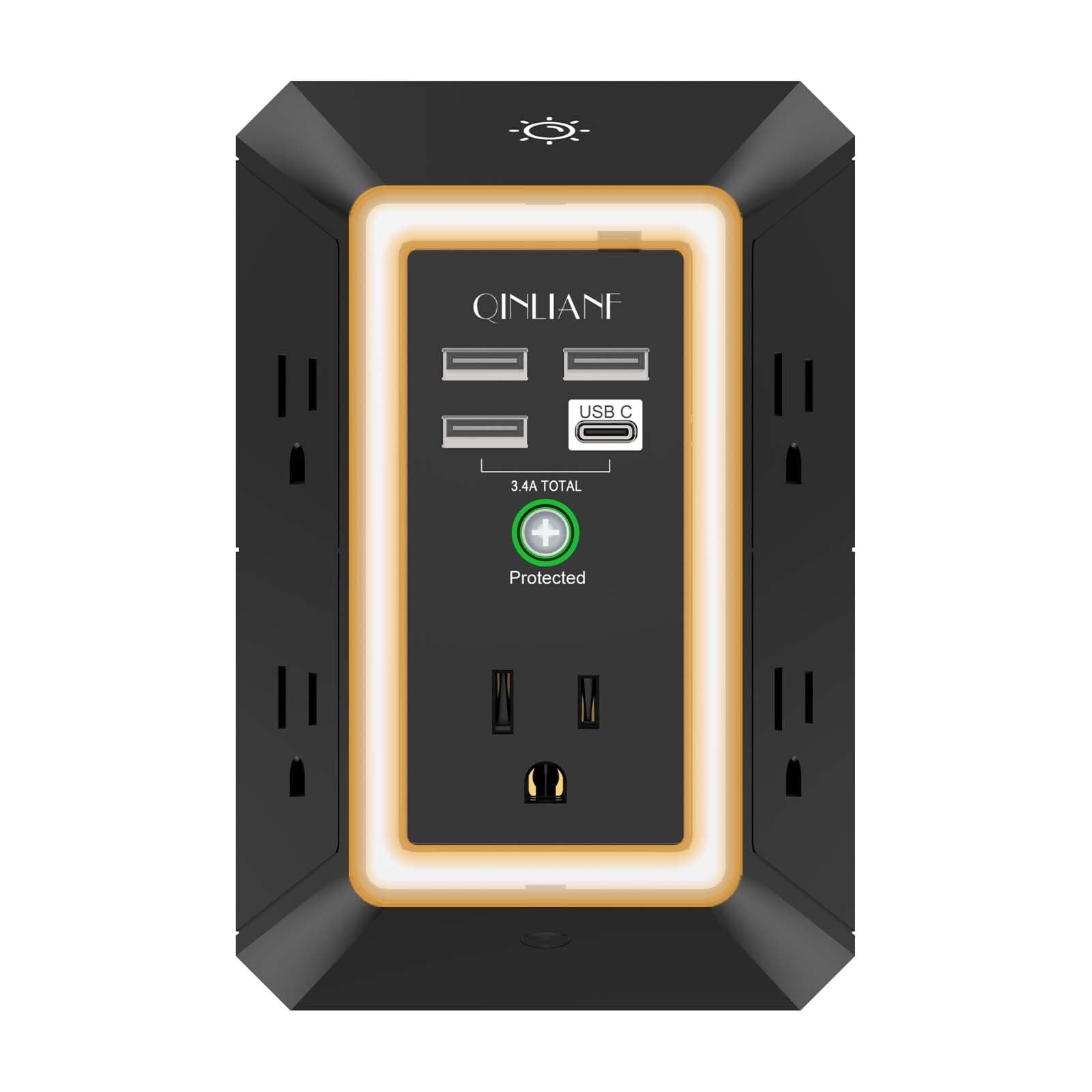 Wall Charger, Surge Protector, QINLIANF 5 Outlet Extender 4 USB Ports HR-517A