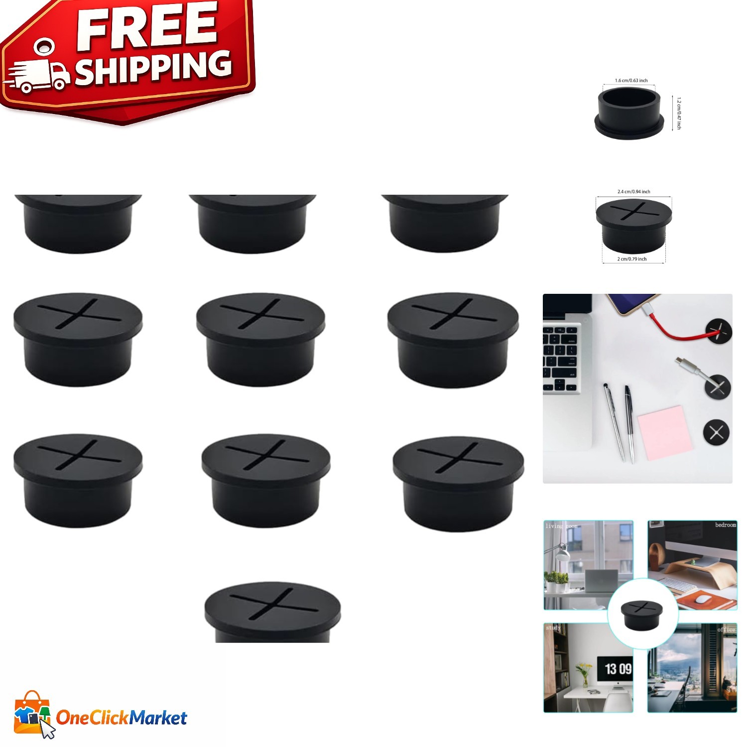 10 Piece Black Grommet Set - 3/4 Inch for Efficient Cable Management Solutions