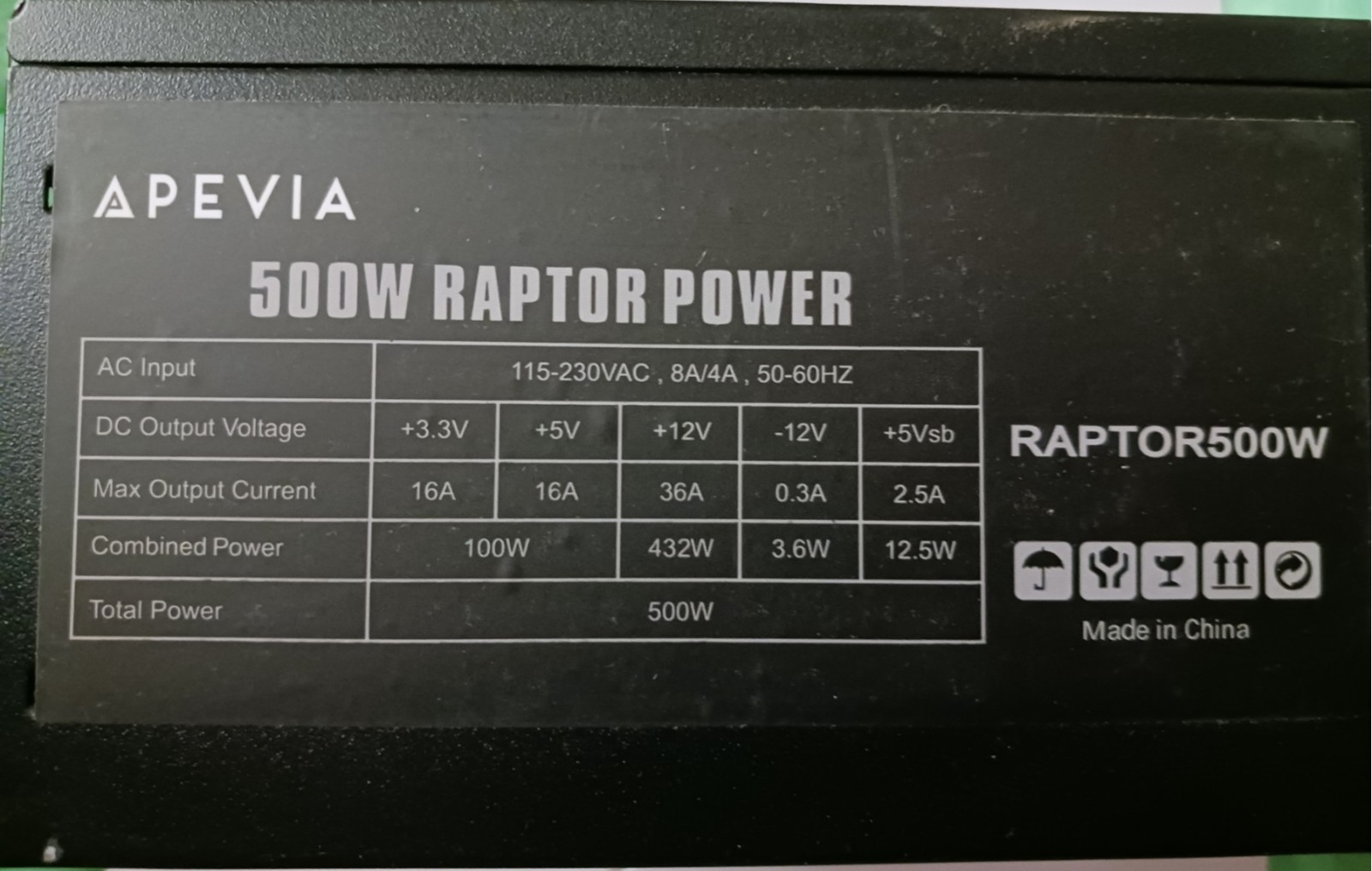 APEVIA  ATX-RA500W 500 WATT RAPTOR POWER SUPPLY NEW