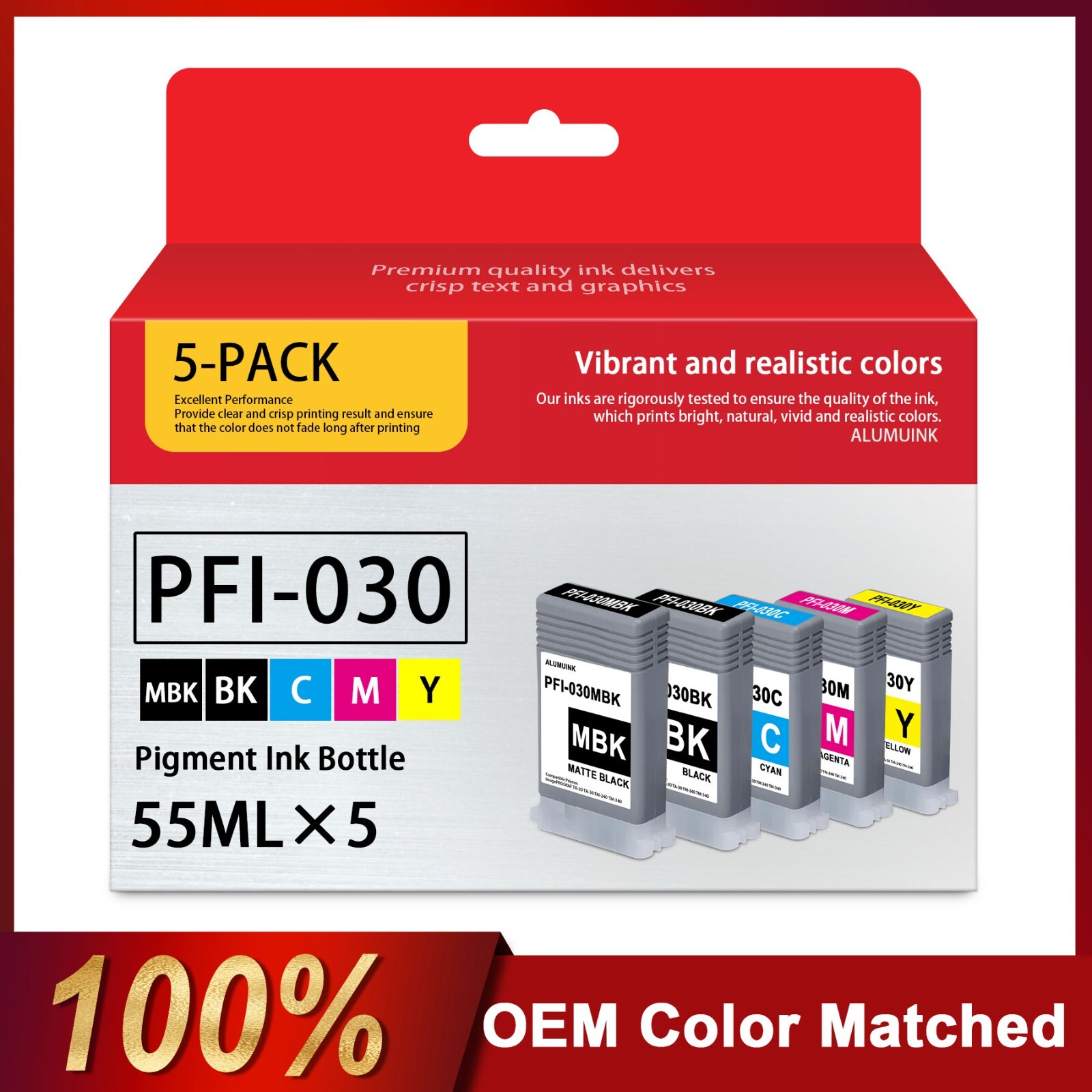 Compatible PFI-030 Ink Cartridges 55ml (5Pcs) for Canon TA-20 TA-30