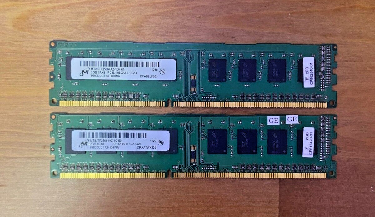 PC3L-10600U 4 GB Kit (2GBX2) Udimm RAM 1Rx8 PC3 Open Box