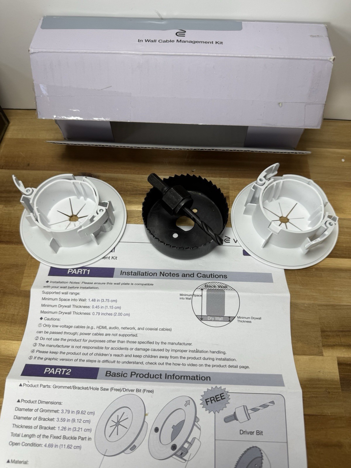 VCELINK In-Wall Cable Management Kit A189-2P-US Brush Grommet 2 Port White