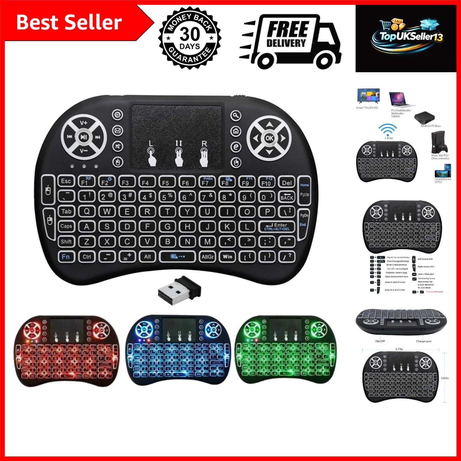 2.4G Mini Wireless Keyboard with Touchpad Mouse, Upgraded Multi BRG Backlight...