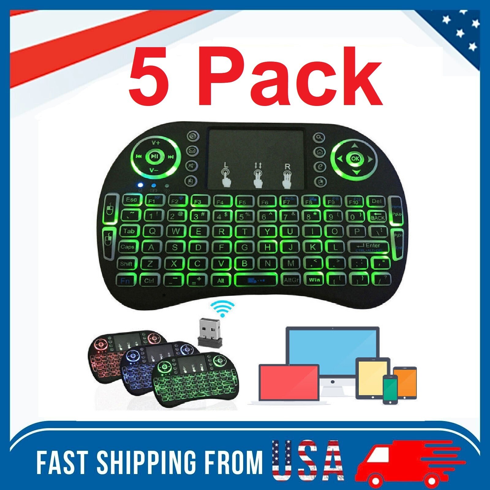 5 x Mini 3 Backlit i8 2.4GHz Wireless Keyboard for Respberry LG TV Box Android