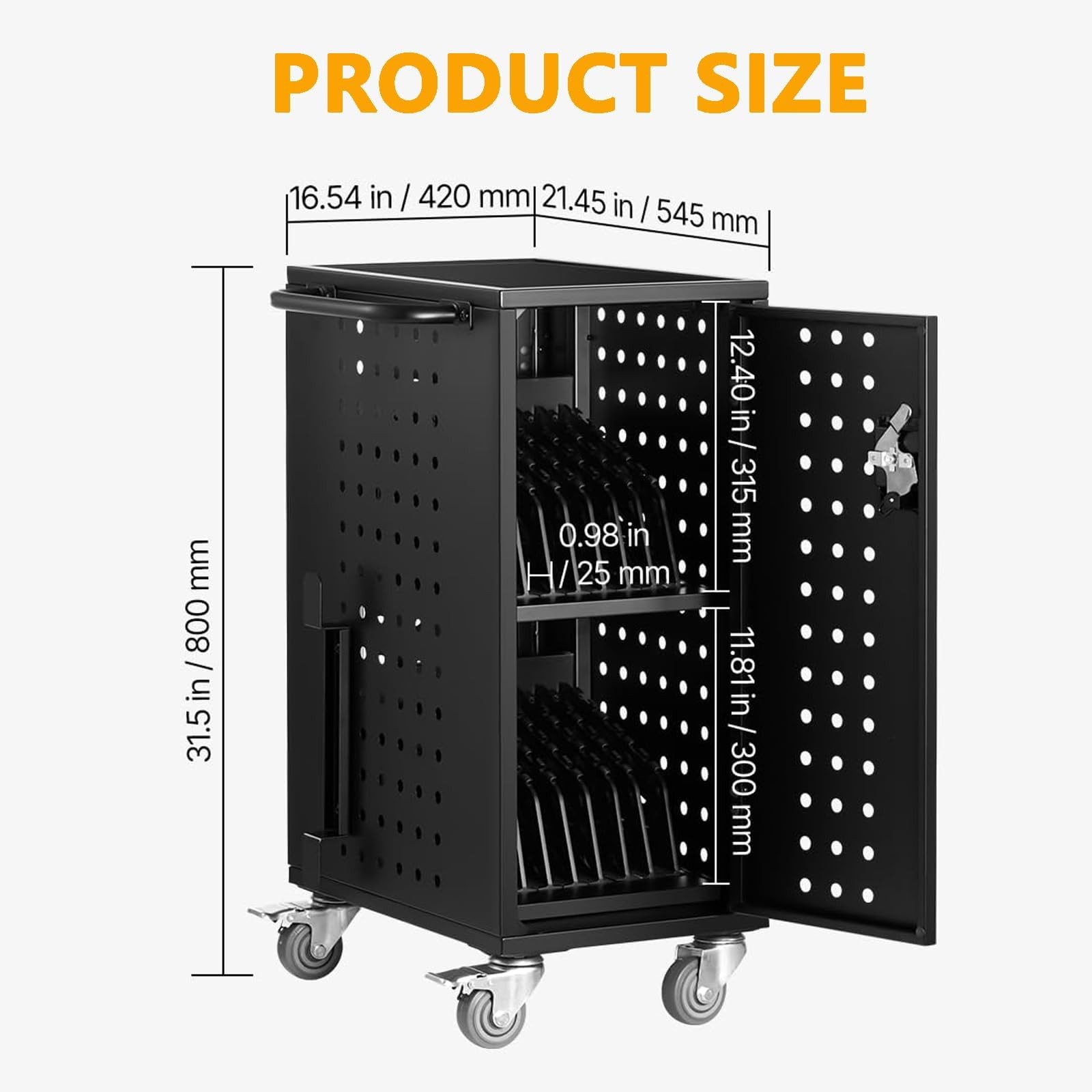 Lockable Chromebook Charging Cart Black Mobile Charging Station w/ Plug-and-Play